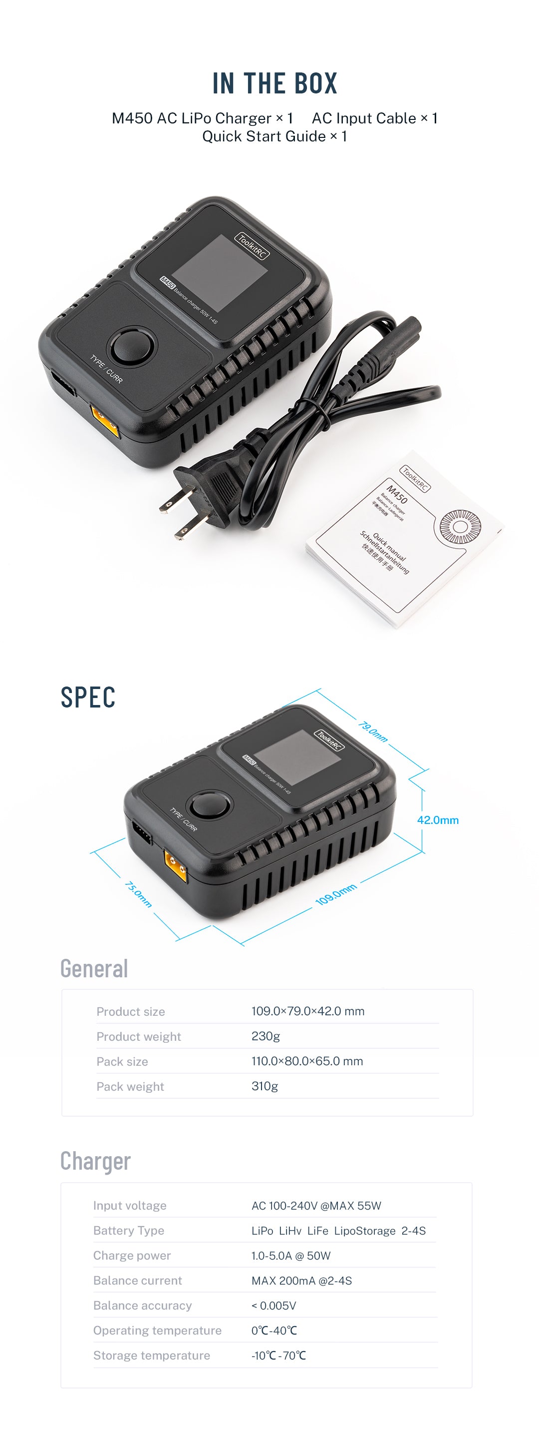 ToolkitRC M450 AC LiPo Charger