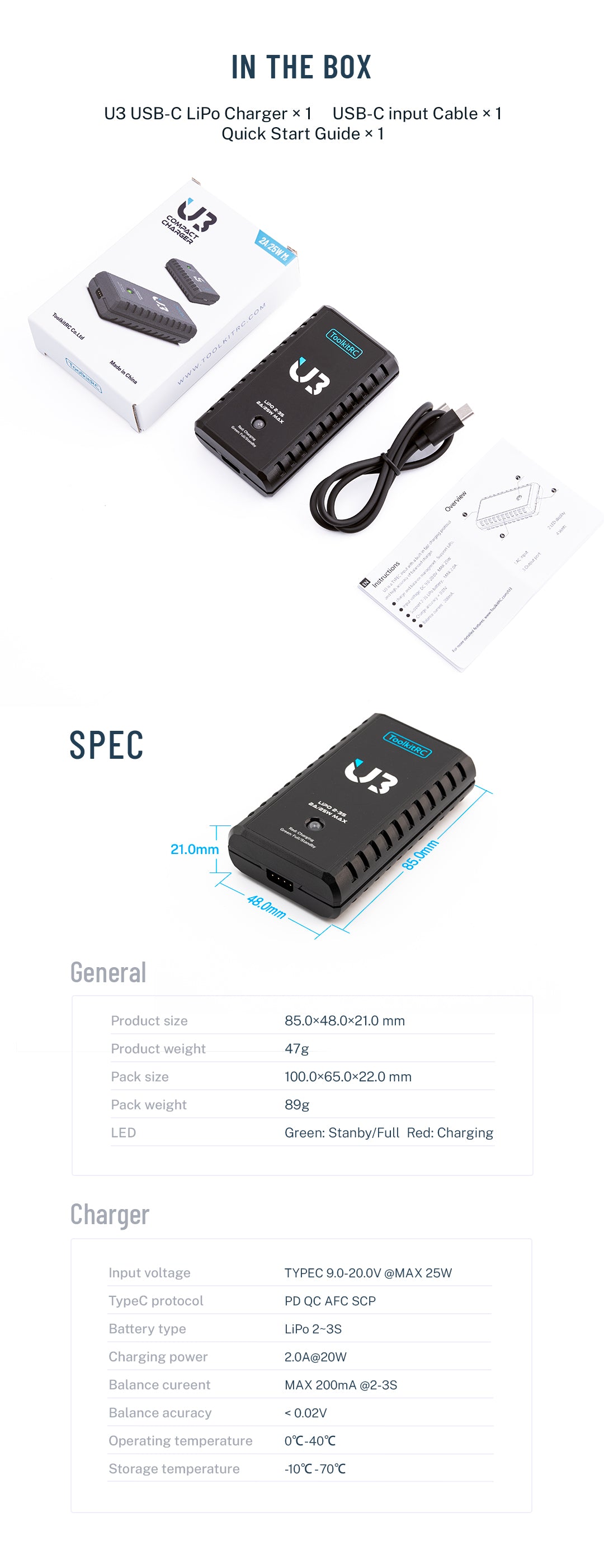 ToolkitRC U3 USB-C LiPo Charger